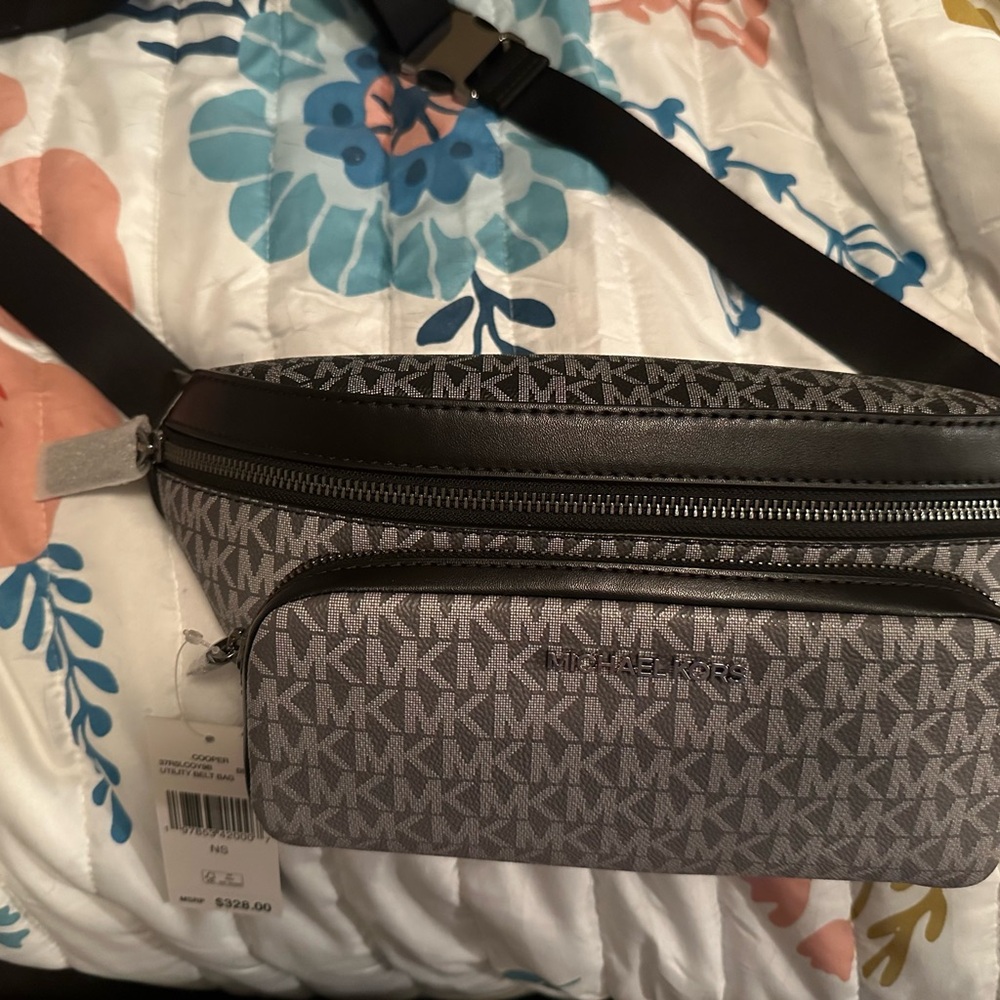 Michael Kors Black and Gray Logo Belt Bag